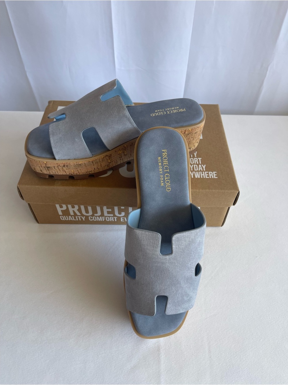 Project Cloud Women's Light Blue Suede Cork Platform Sandals - Picture 2 of 10